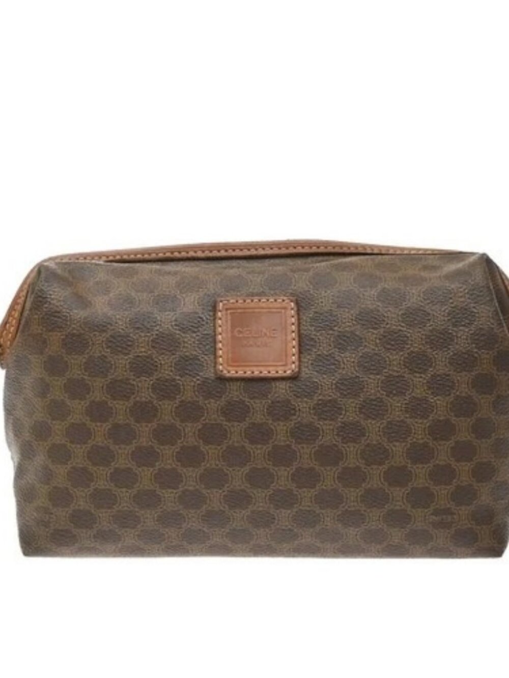 CELINE Logo Macadam Pattern Pouch PVC Leather Brown GHW Italy 66SA223